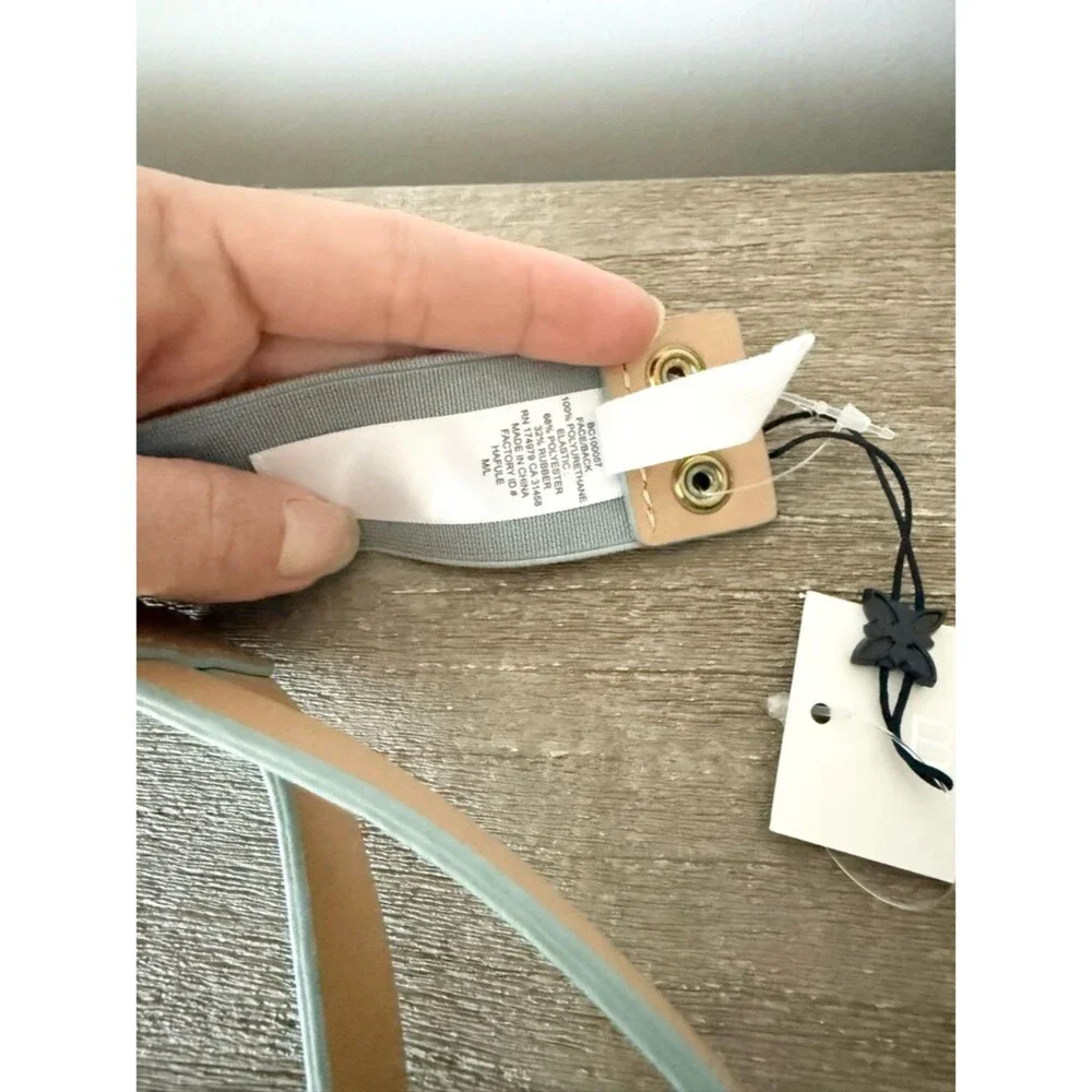 NWT BCBGeneration Slate Blue Double-Ring Elastic Back Belt w. Gold Size M/L
